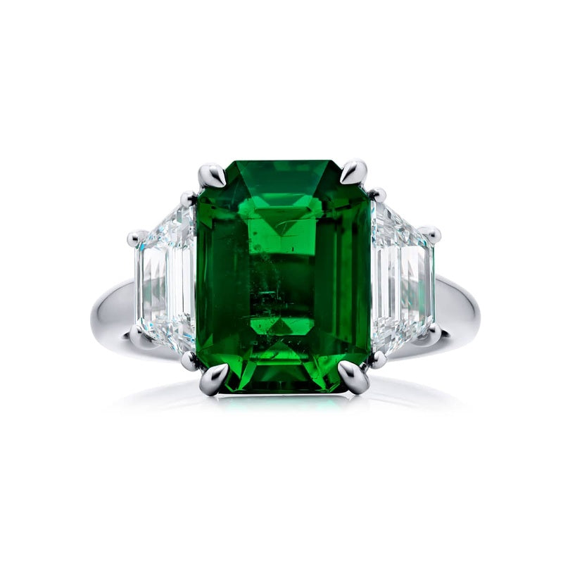 Platinum Emerald-Cut Vivid Emerald Certified Ring