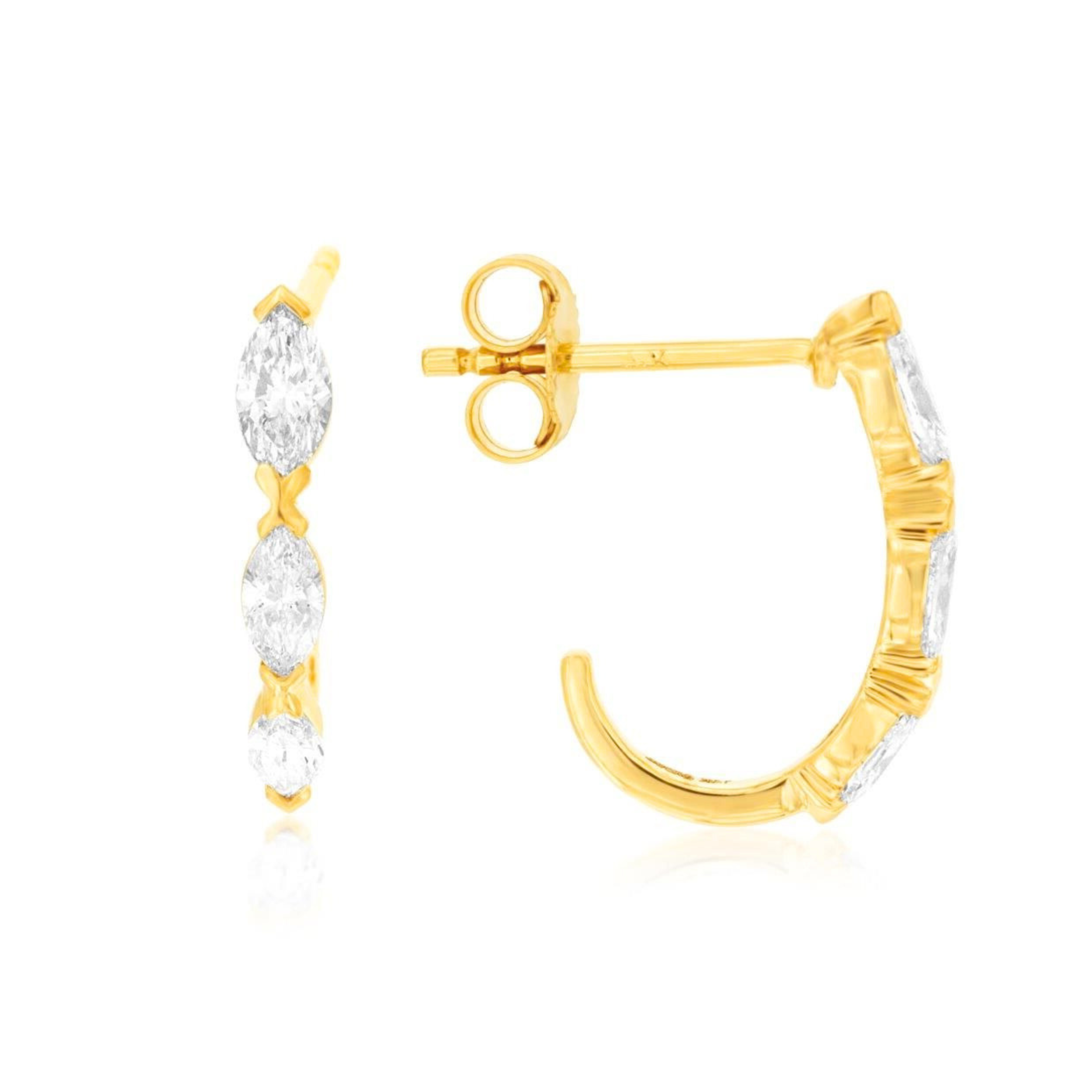 North/South Marquise Diamond Huggie Hoop Earrings
