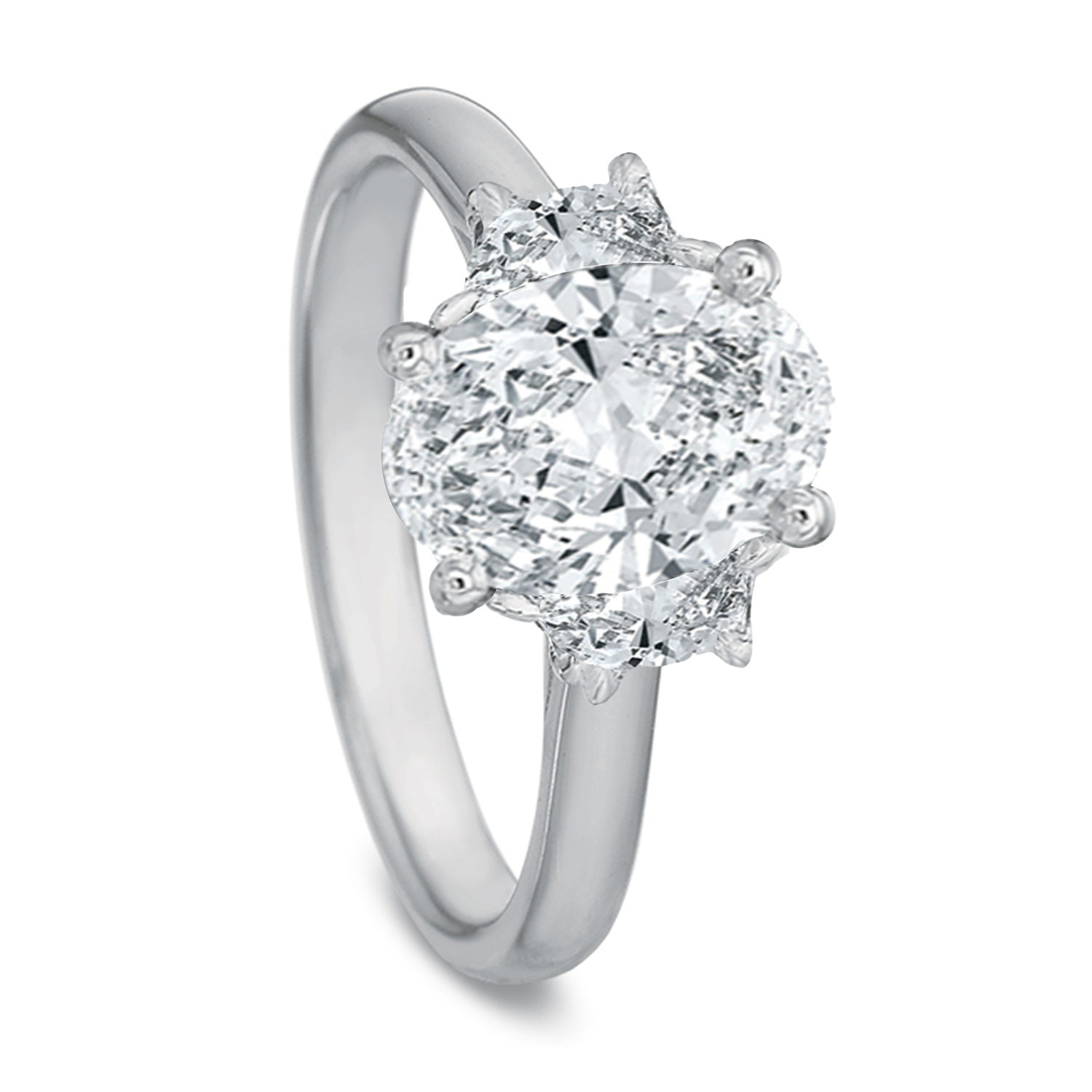 Classic Low Profile Three-Stone Mounting with Half-Moon Diamonds