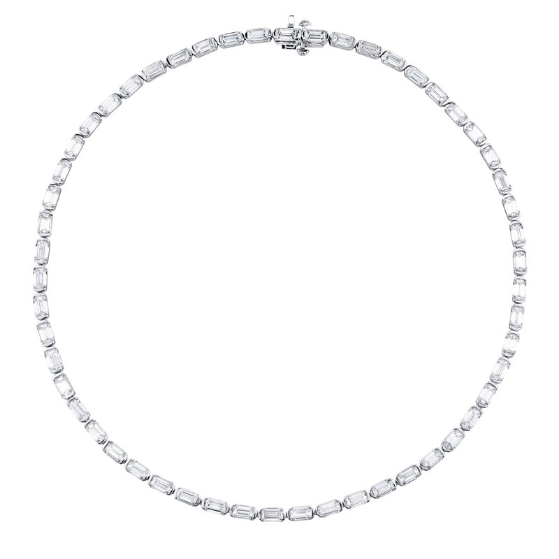 Platinum Emerald-Cut Diamond East-West Bezel Set Necklace