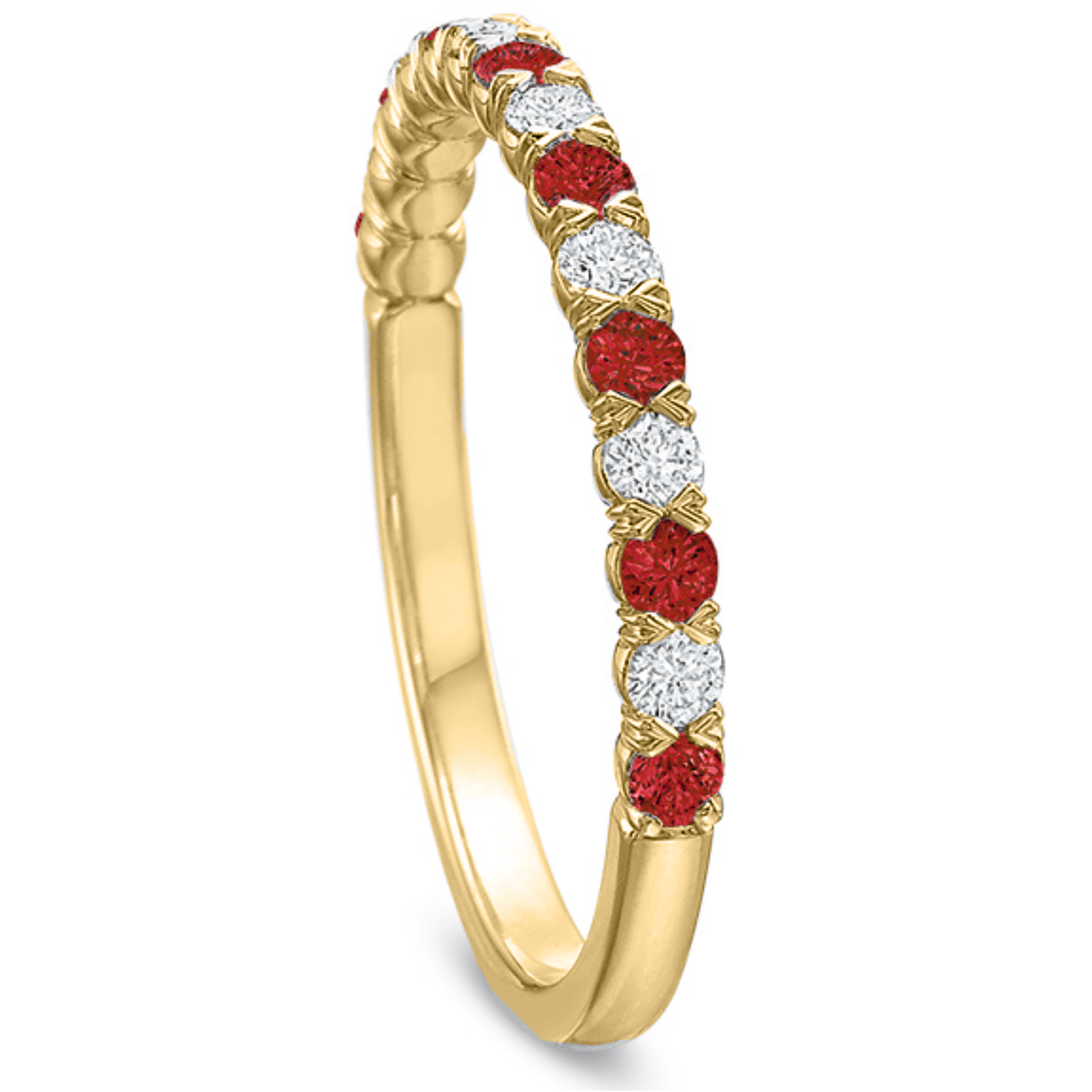 New Aire Silk Prong Ruby and Diamond Band