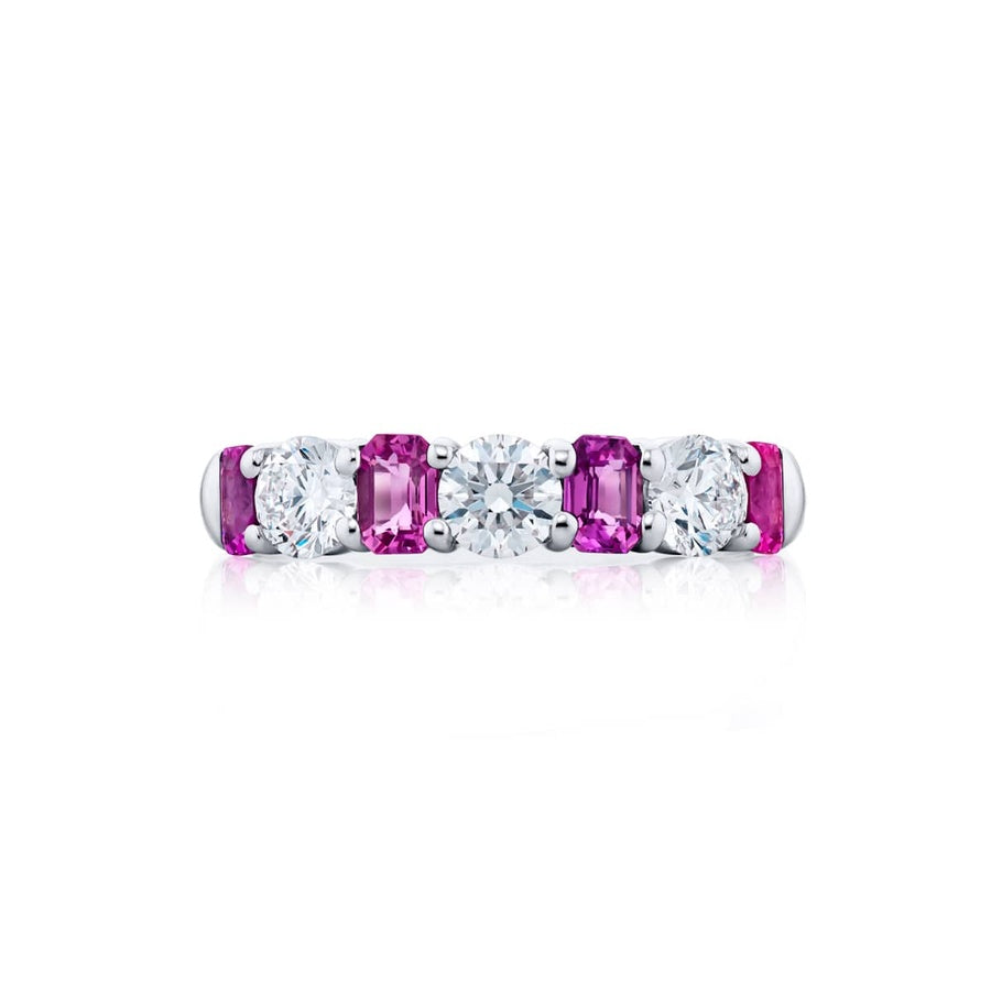Platinum Emerald-Cut Pink Sapphire and Diamond Band