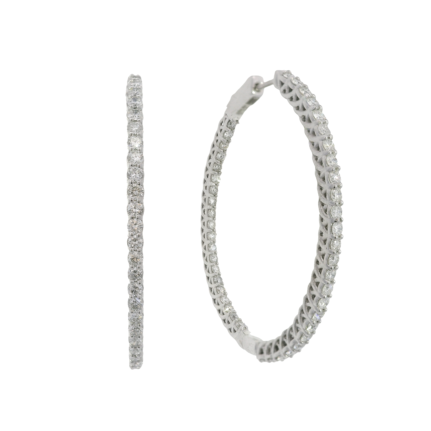 Inside-Outside Round Diamond Oval Hoop Earrings