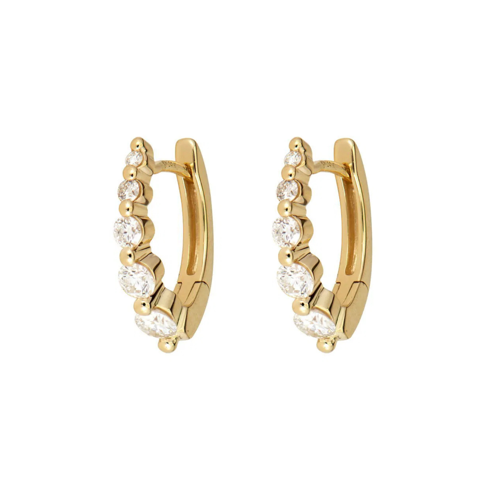 Small Oval Graduated Diamond Huggie Hoops