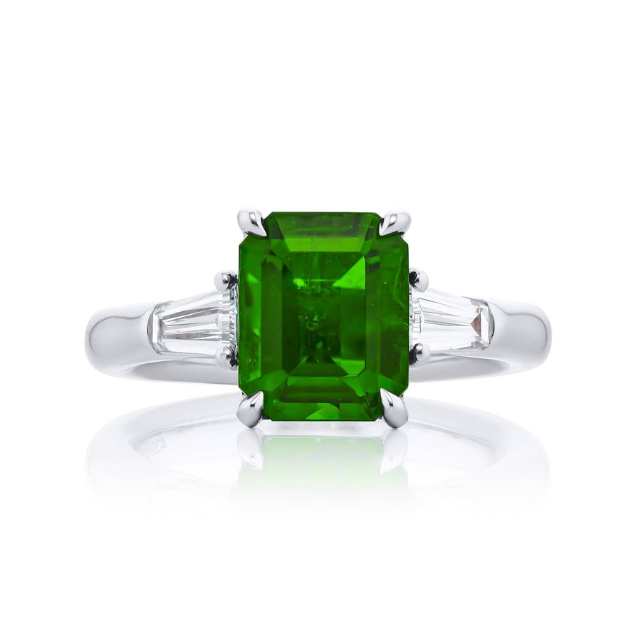 Platinum Emerald-Cut Emerald Certified Ring