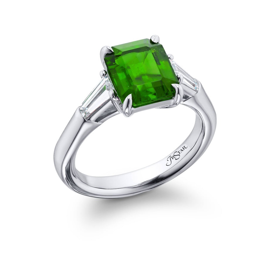 Platinum Emerald-Cut Emerald Certified Ring