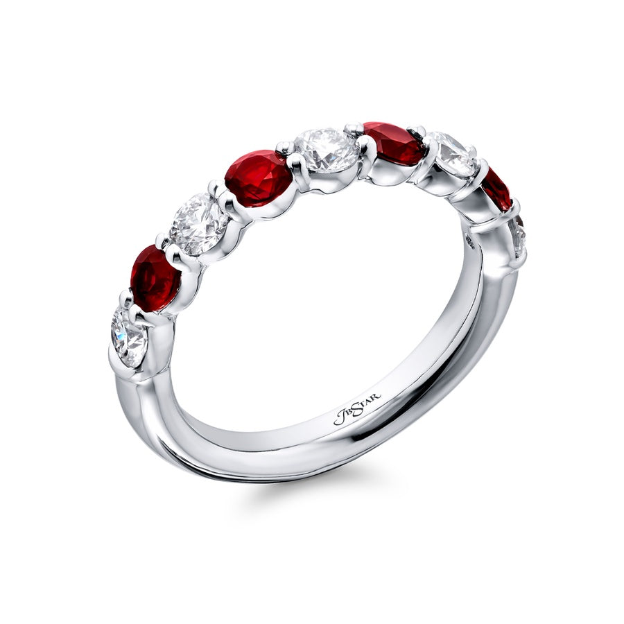 Platinum Round Ruby and Diamond Band