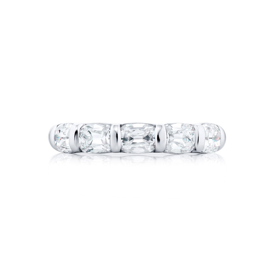 Platinum Vintage Cushion-Cut Diamond East-West Bar Set Band