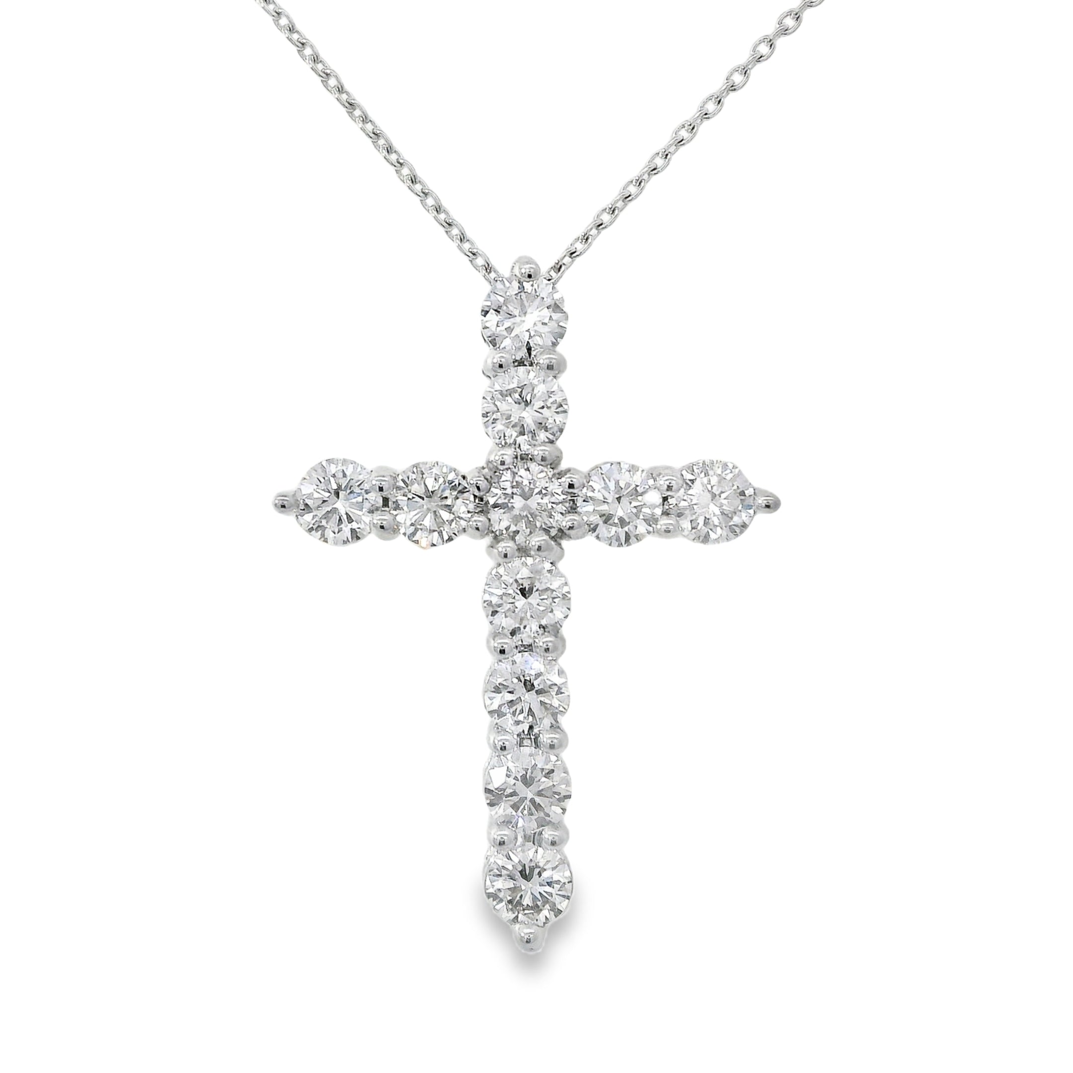 Shared Prong Round Diamond Cross Necklace