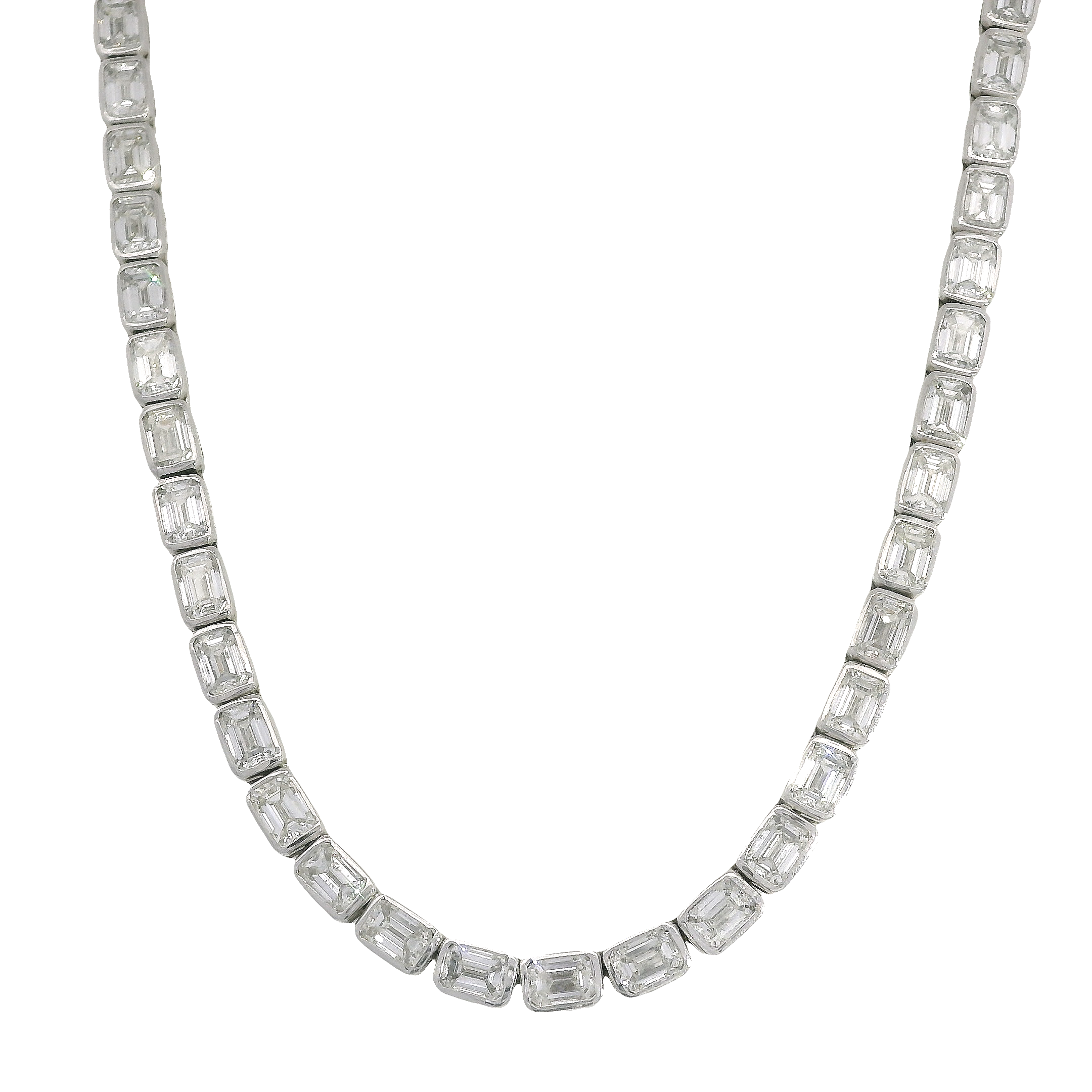 14.80ctw East/West Bezeled Emerald Cut Diamond Tennis Necklace