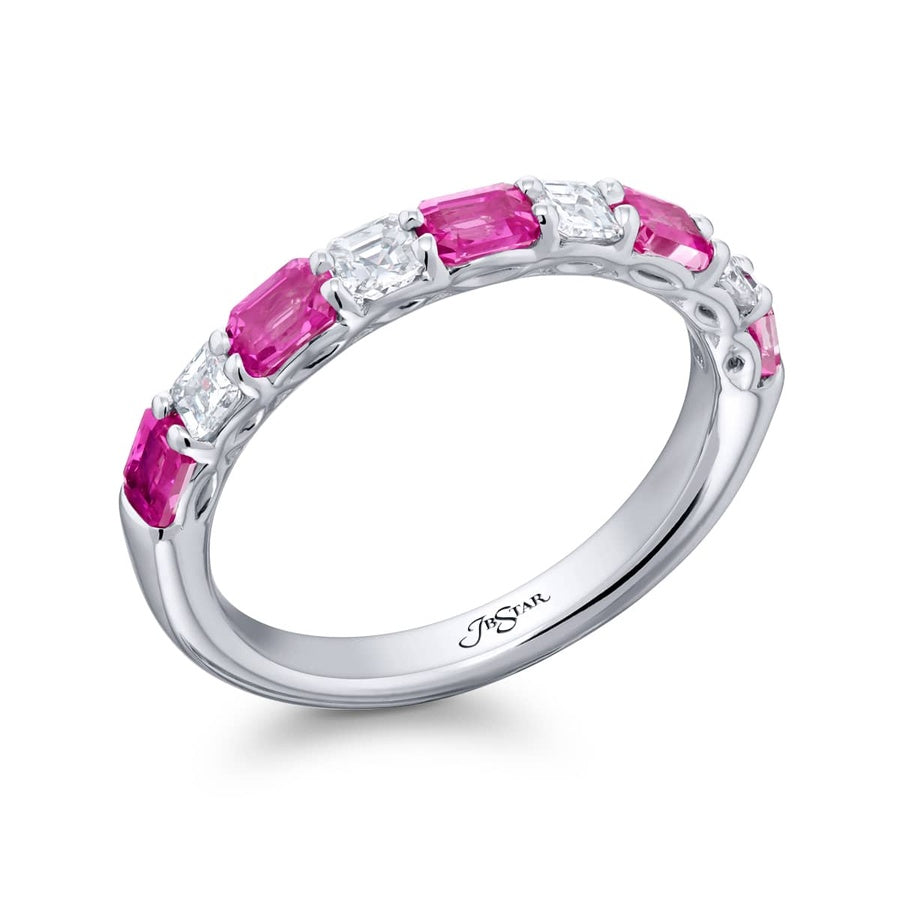 Platinum Emerald-Cut Pink Sapphire East-West Band