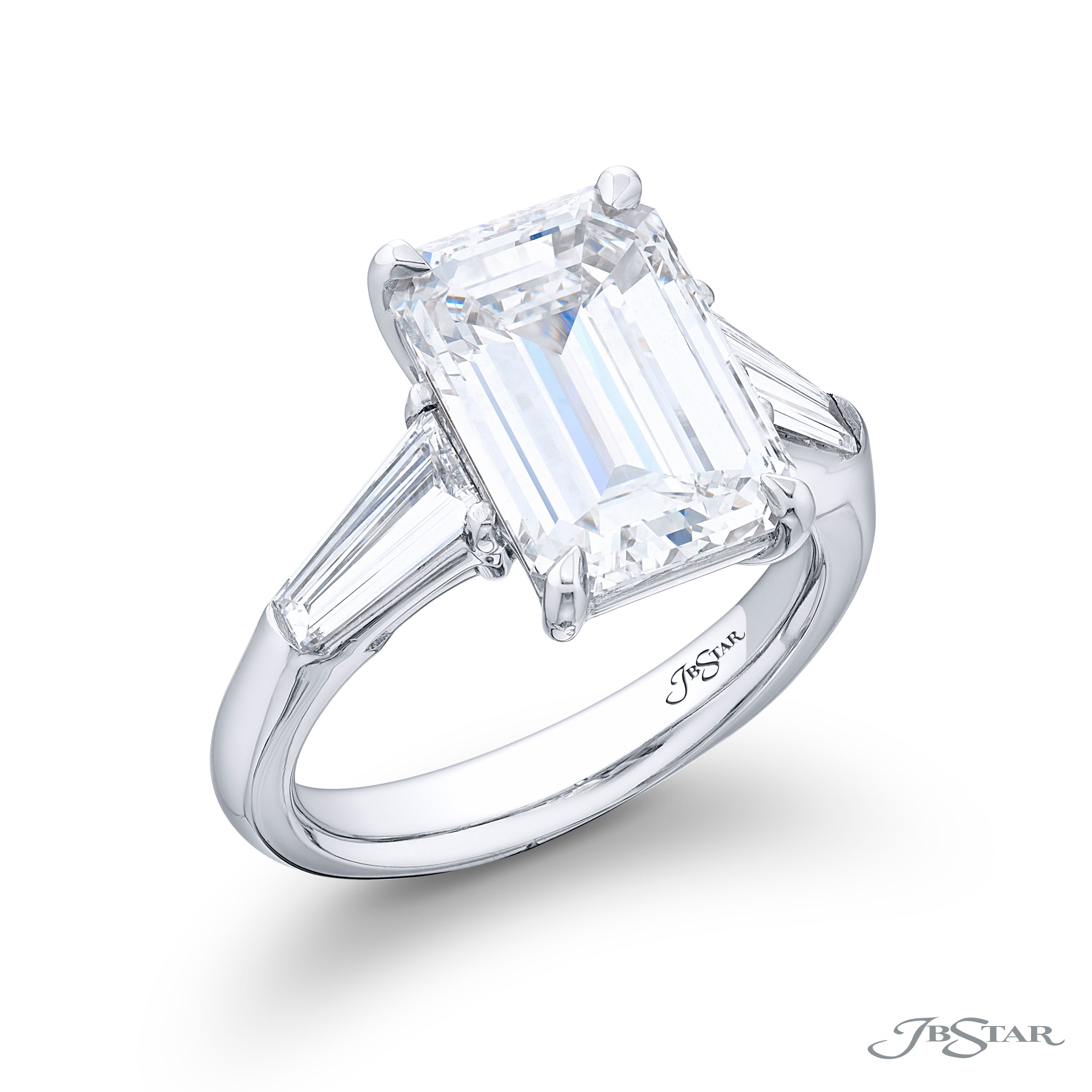 Emerald Cut Diamond Ring with Two Tapered Baguettes
