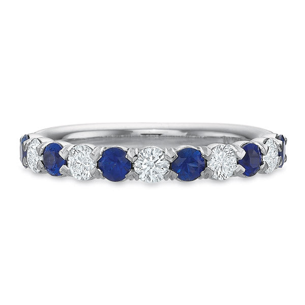 Silk Prong Alternating Diamond and Blue Sapphire Anniversary Band