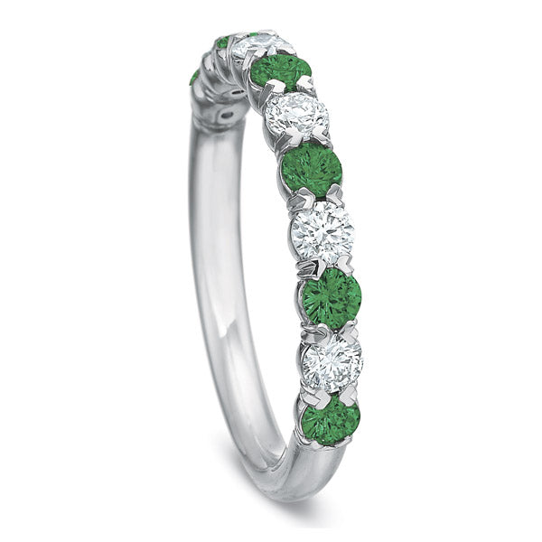 Silk Prong Alternating Diamond and Emerald Anniversary Band