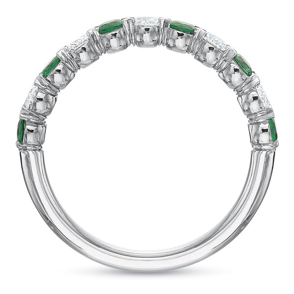 Silk Prong Alternating Diamond and Emerald Anniversary Band