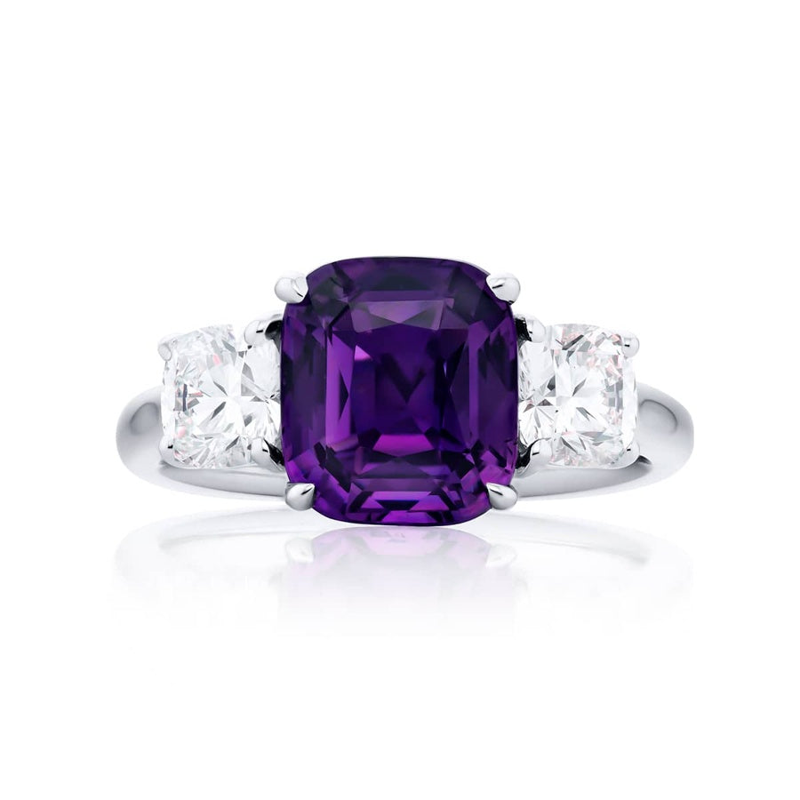 Platinum Cushion-Cut Purple Sapphire Certified Ring