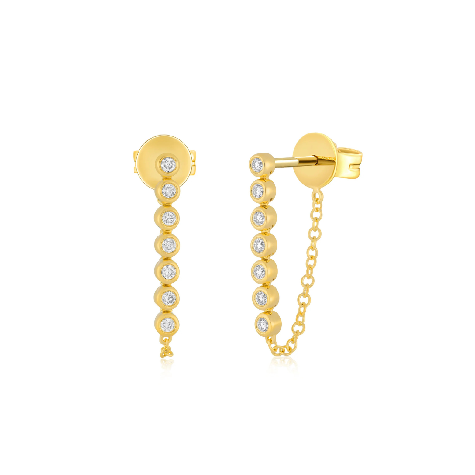 Multi Diamond Bezel Chain Stud Earrings