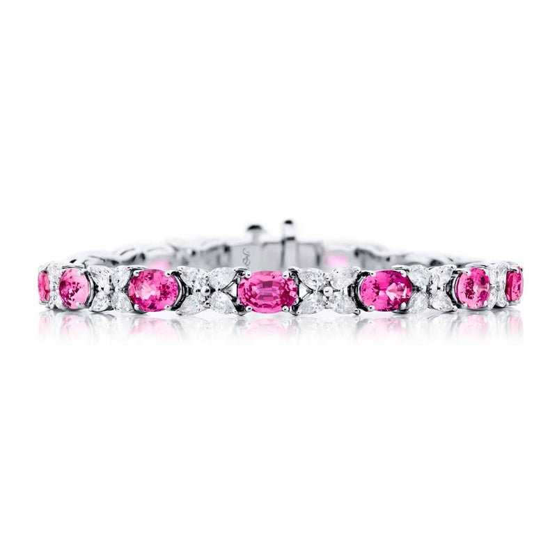 Platinum Oval Pink Sapphire and Diamond Bracelet