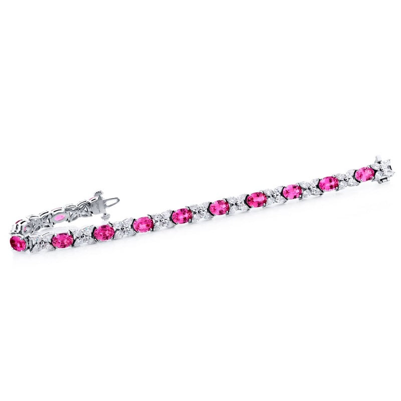 Platinum Oval Pink Sapphire and Diamond Bracelet