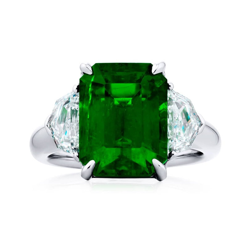 Platinum Emerald-Cut Vivid Emerald Certified Ring