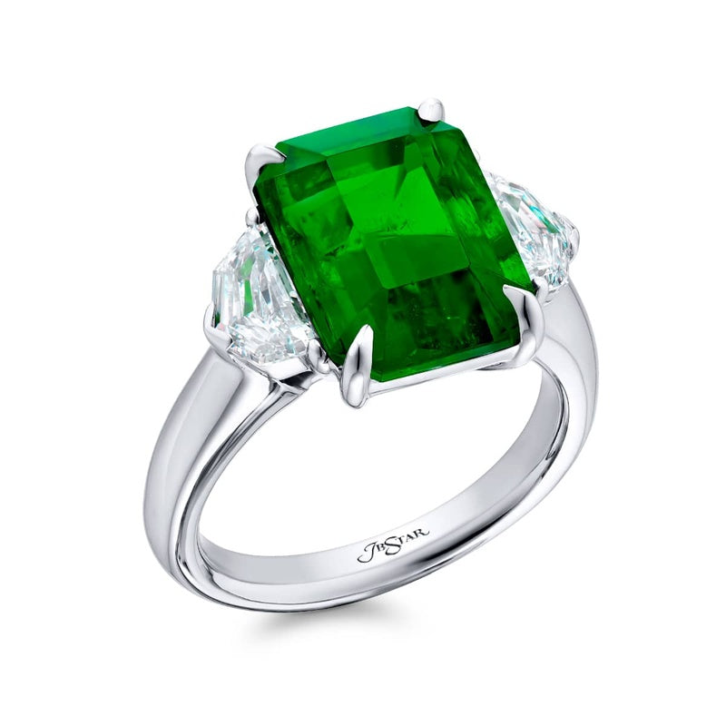 Platinum Emerald-Cut Vivid Emerald Certified Ring