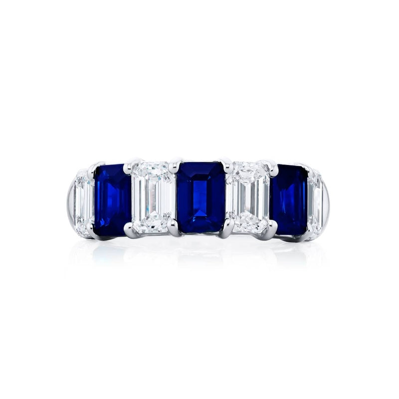 Platinum Emerald-Cut Sapphire and Diamond Band