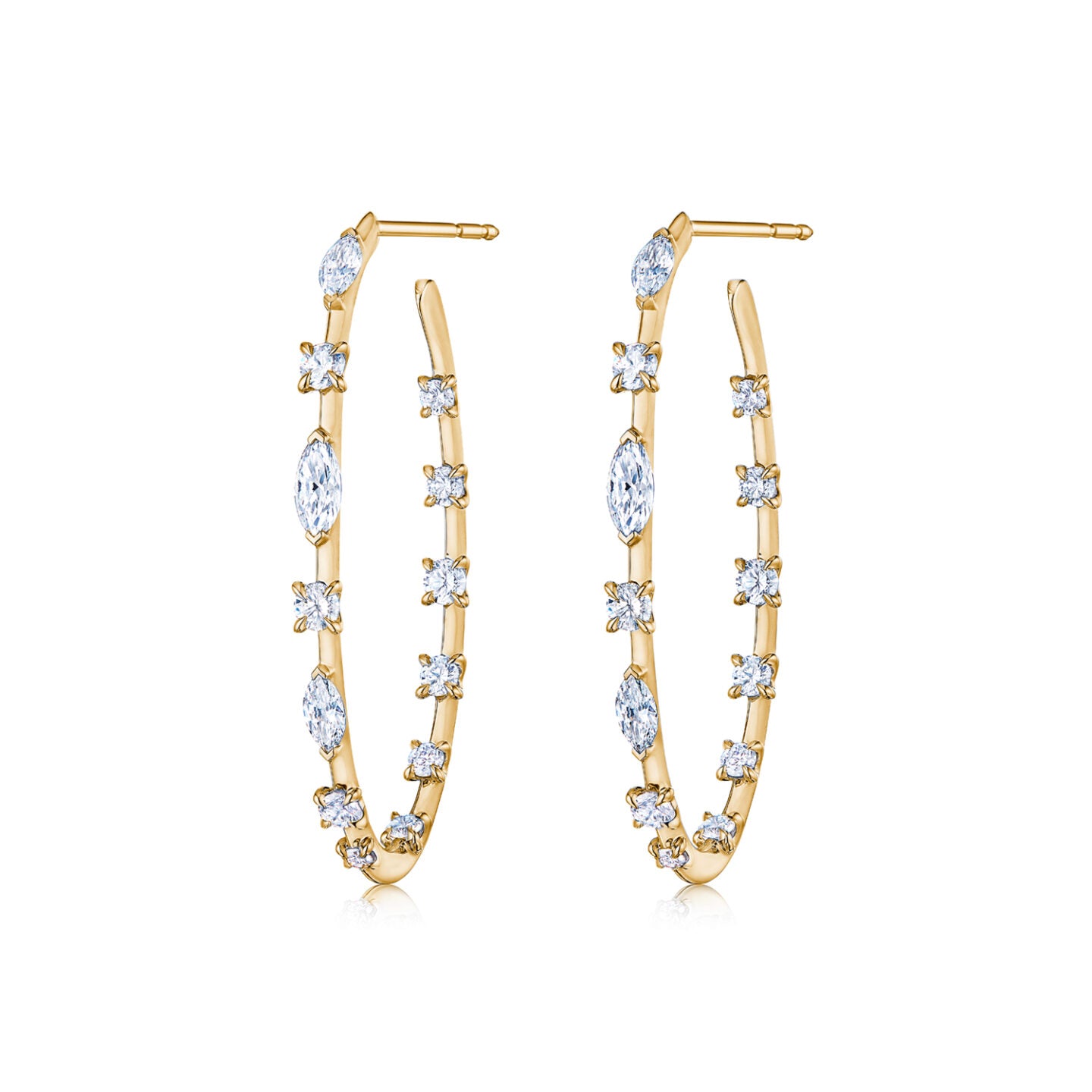 Starry Night Hoop Earrings with Round and Marquise Diamonds