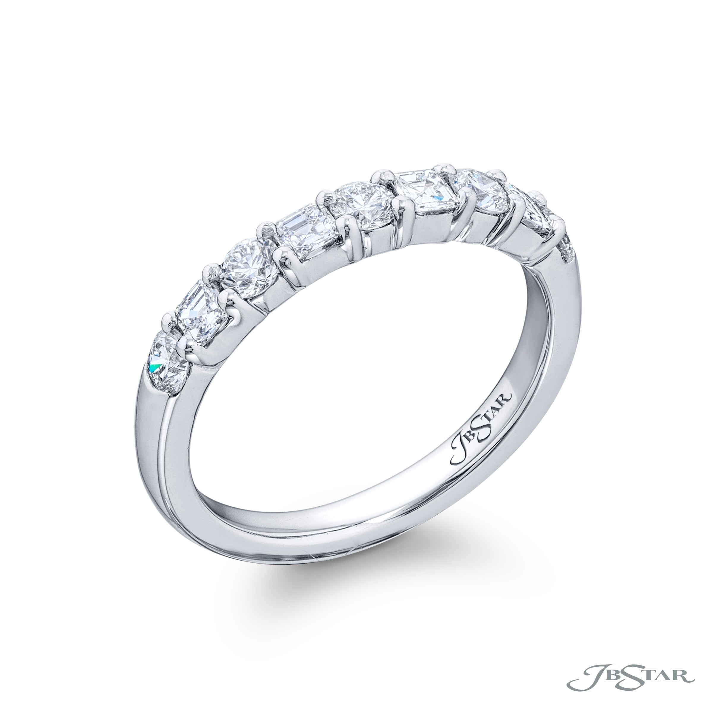 Alternating Square Emerald Cut and Round Diamond Band