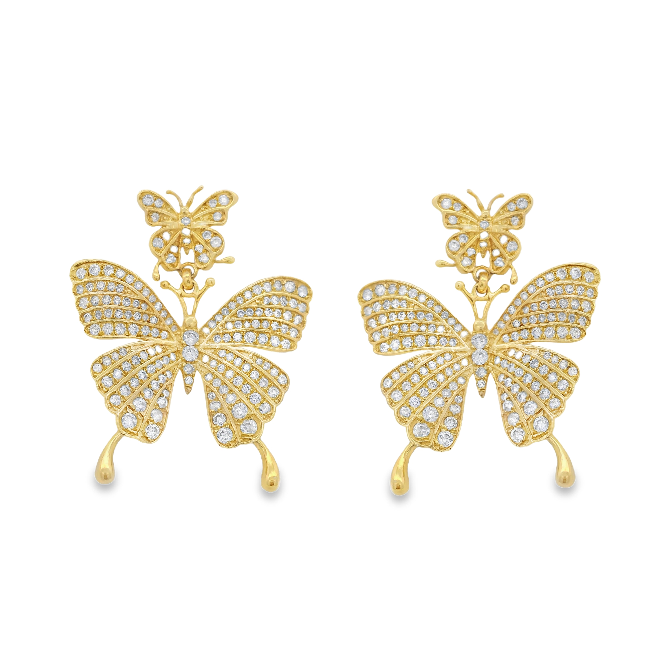 Pavé Diamond Double Butterfly Drop Earrings
