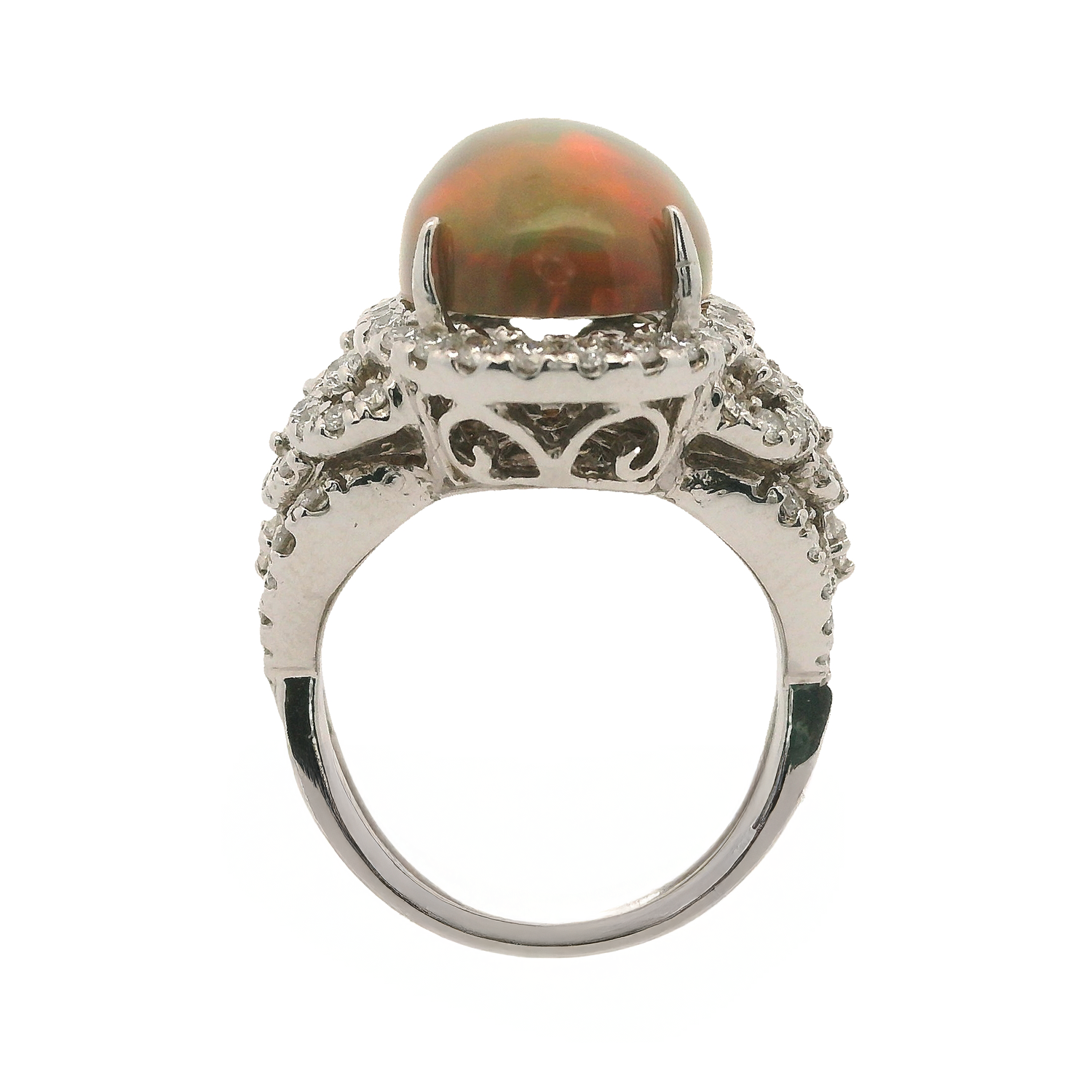 Vintage Opal and Diamond Cathedral Halo Ring