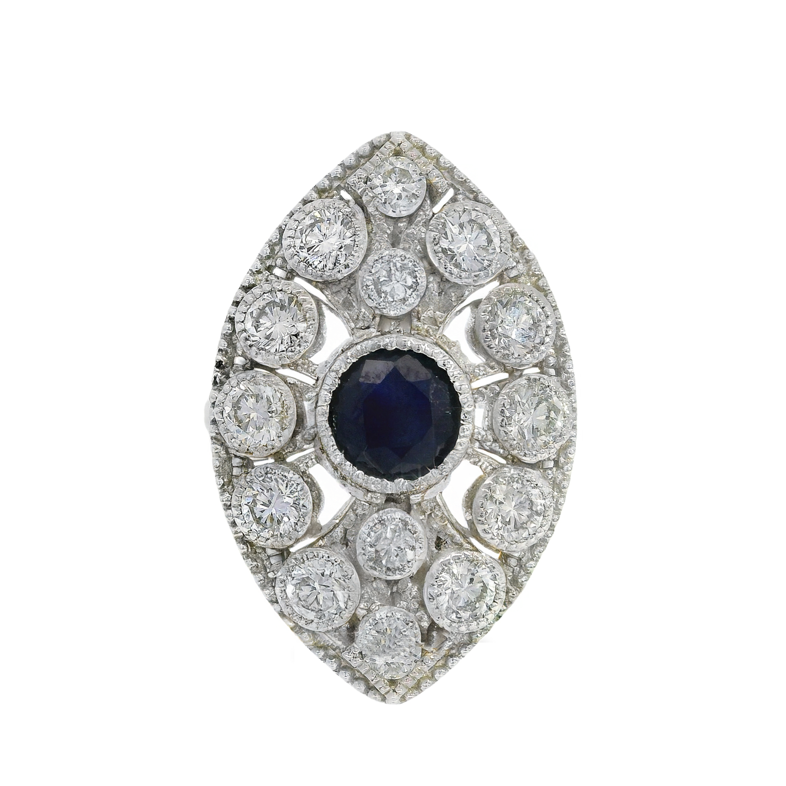Vintage Round Sapphire and Round Brilliant Cut Diamond Ring