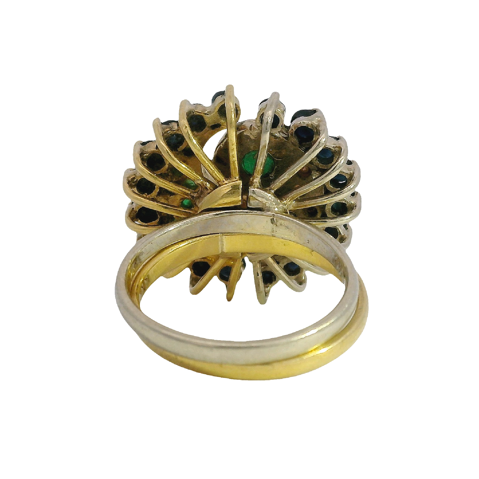 Vintage Yin-Yang Opal and Emerald Double Ring