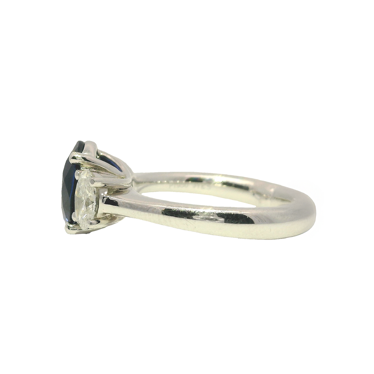 Oval Sapphire Ring with Two Oval Diamonds