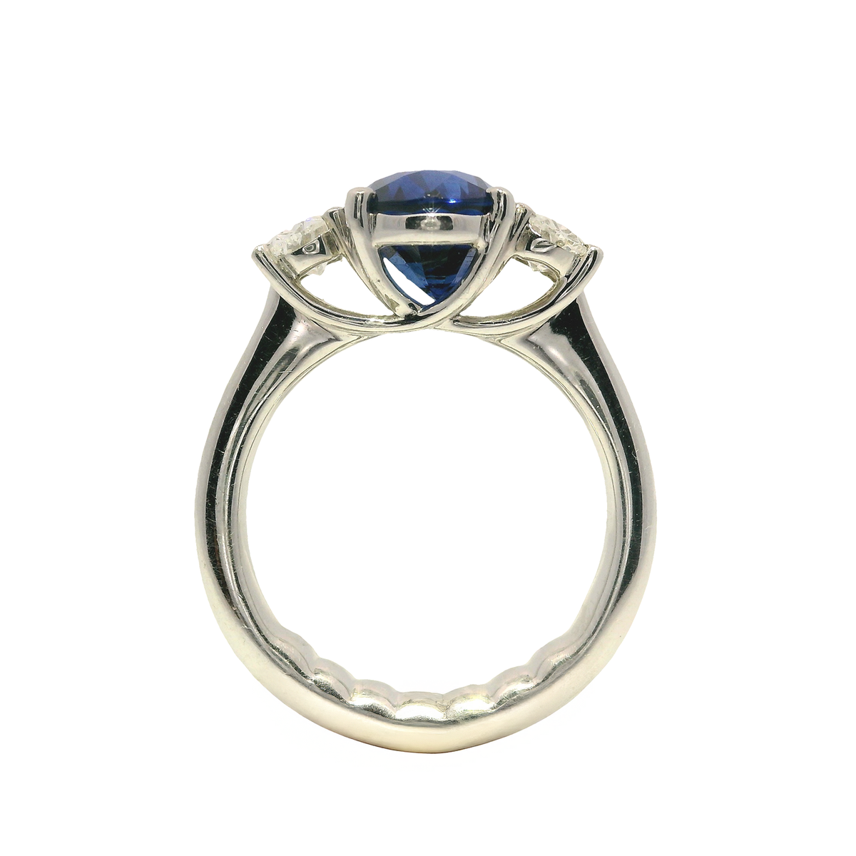 Oval Sapphire Ring with Two Oval Diamonds
