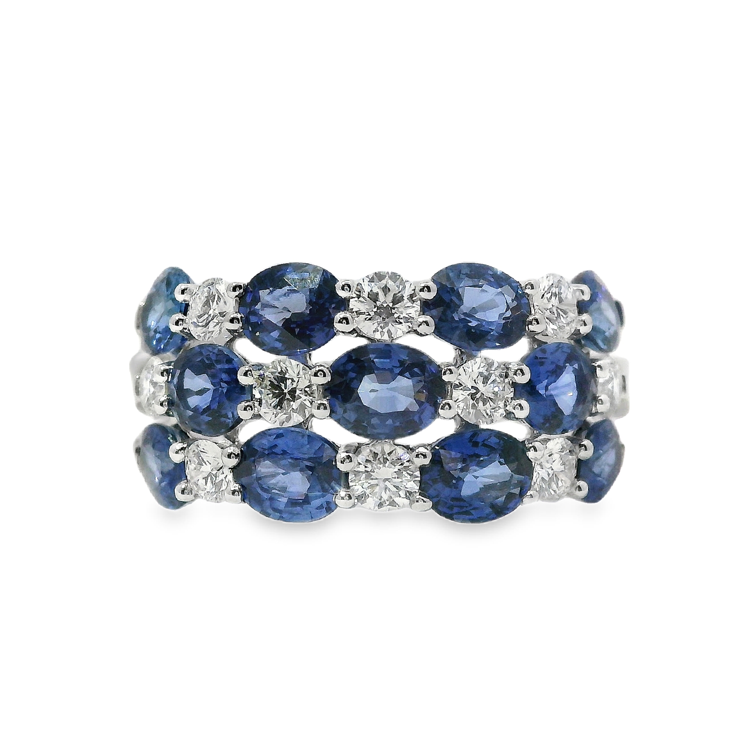 Alternating Oval Sapphire and Diamond Three-Row Band