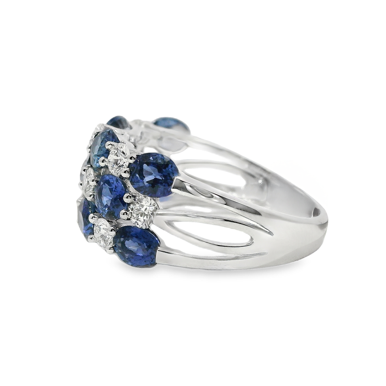 Alternating Oval Sapphire and Diamond Three-Row Band