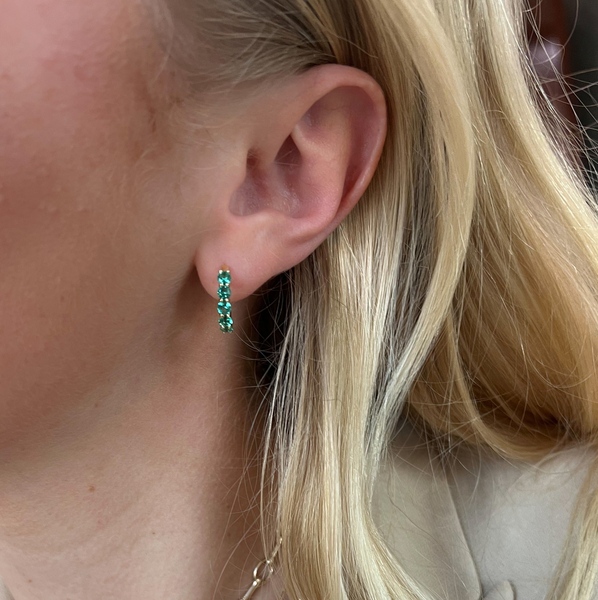 Round Emerald Huggie Hoop Earrings