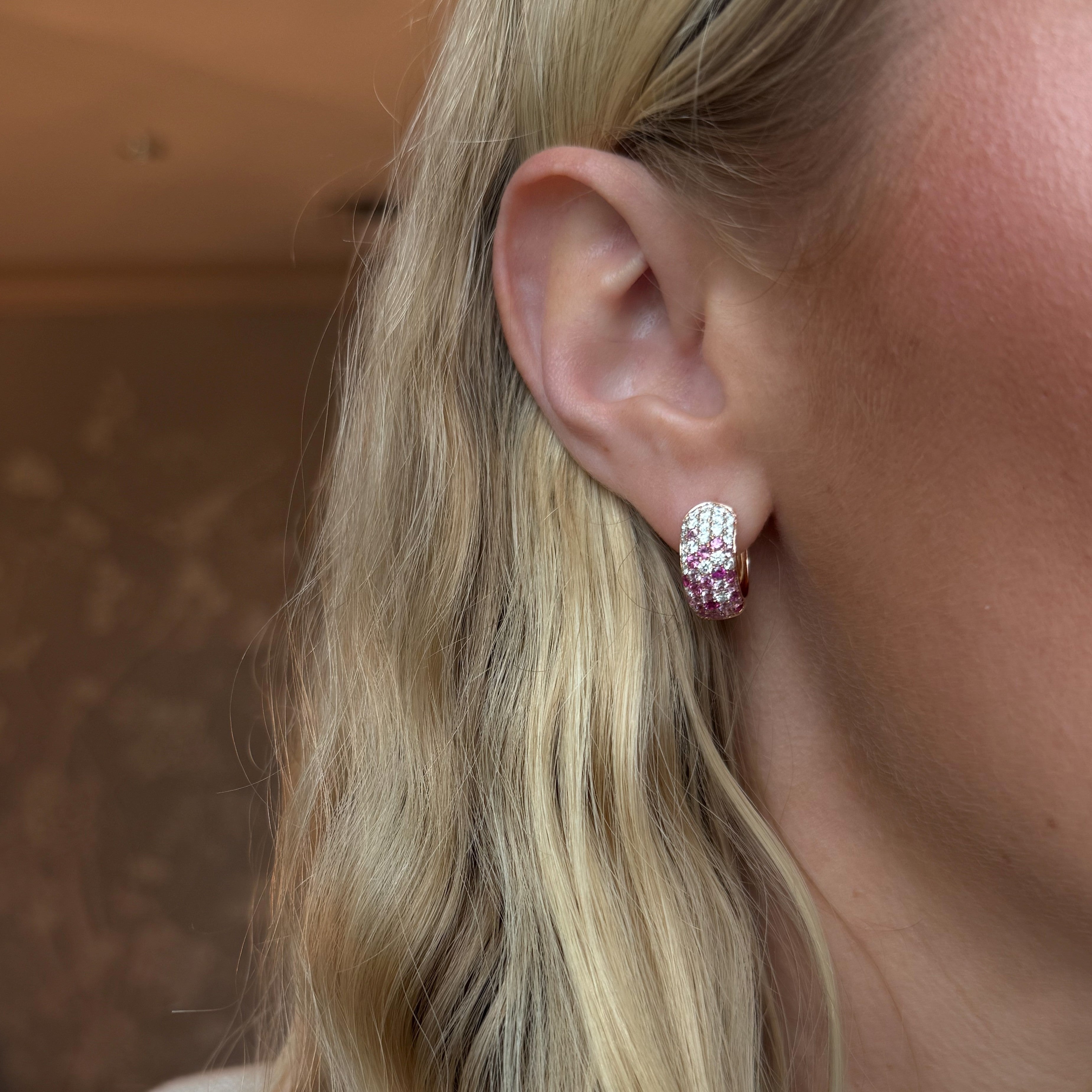 Ombre Pink Sapphire and Diamond Hoop Earrings
