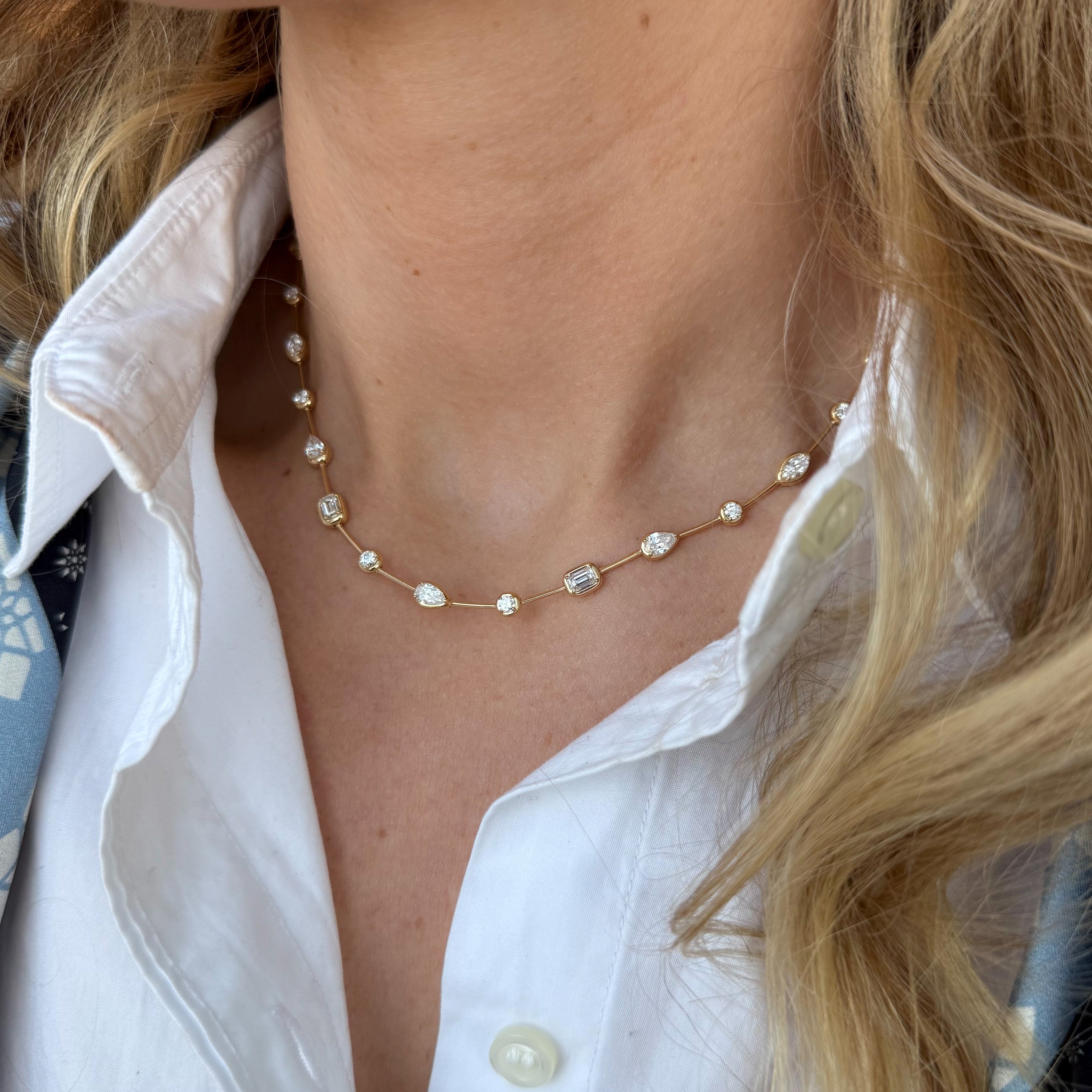 Starry Night Bezel Multishape Diamond Necklace