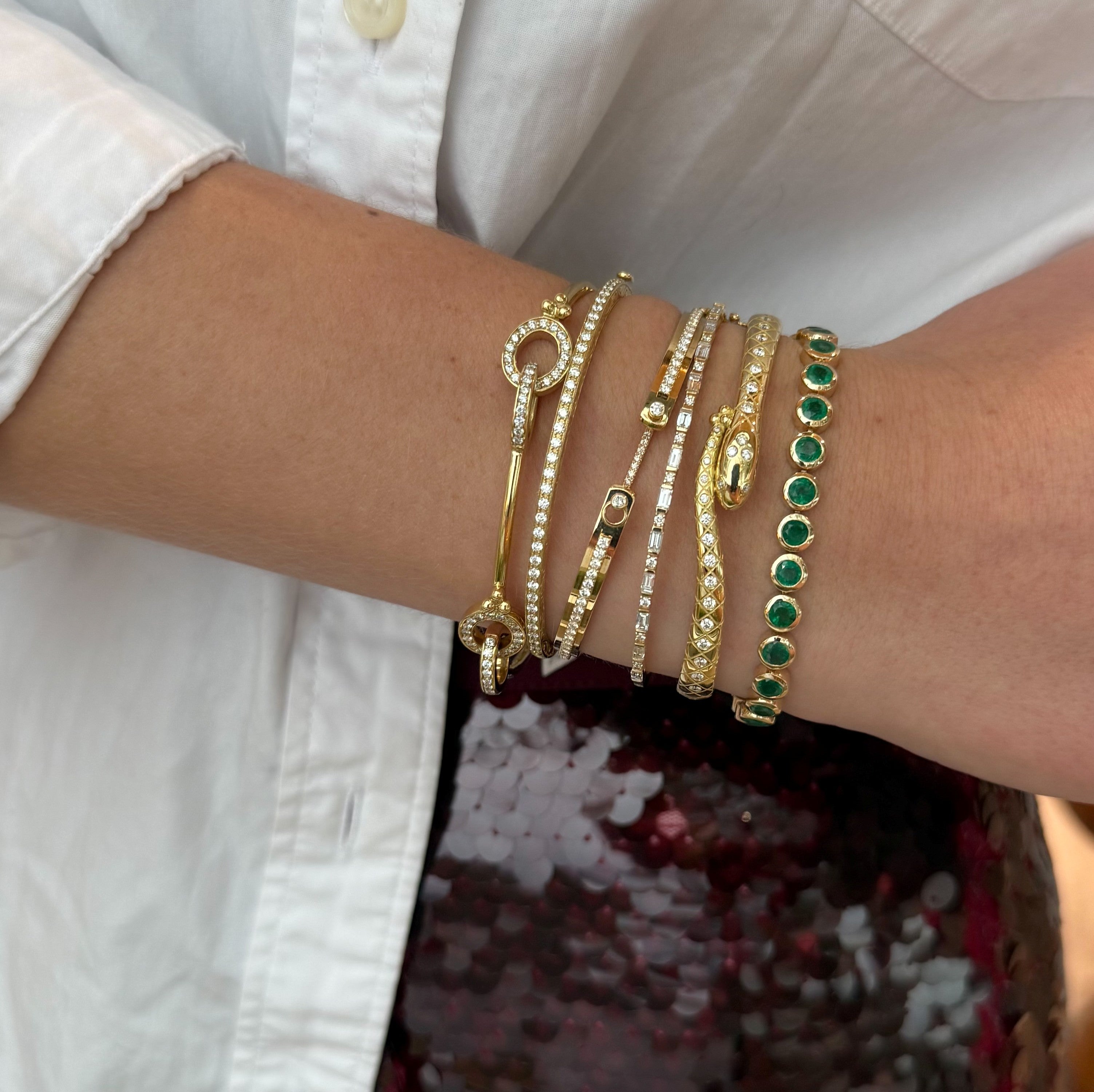 Alternating Round and Baguette Diamond Bangle