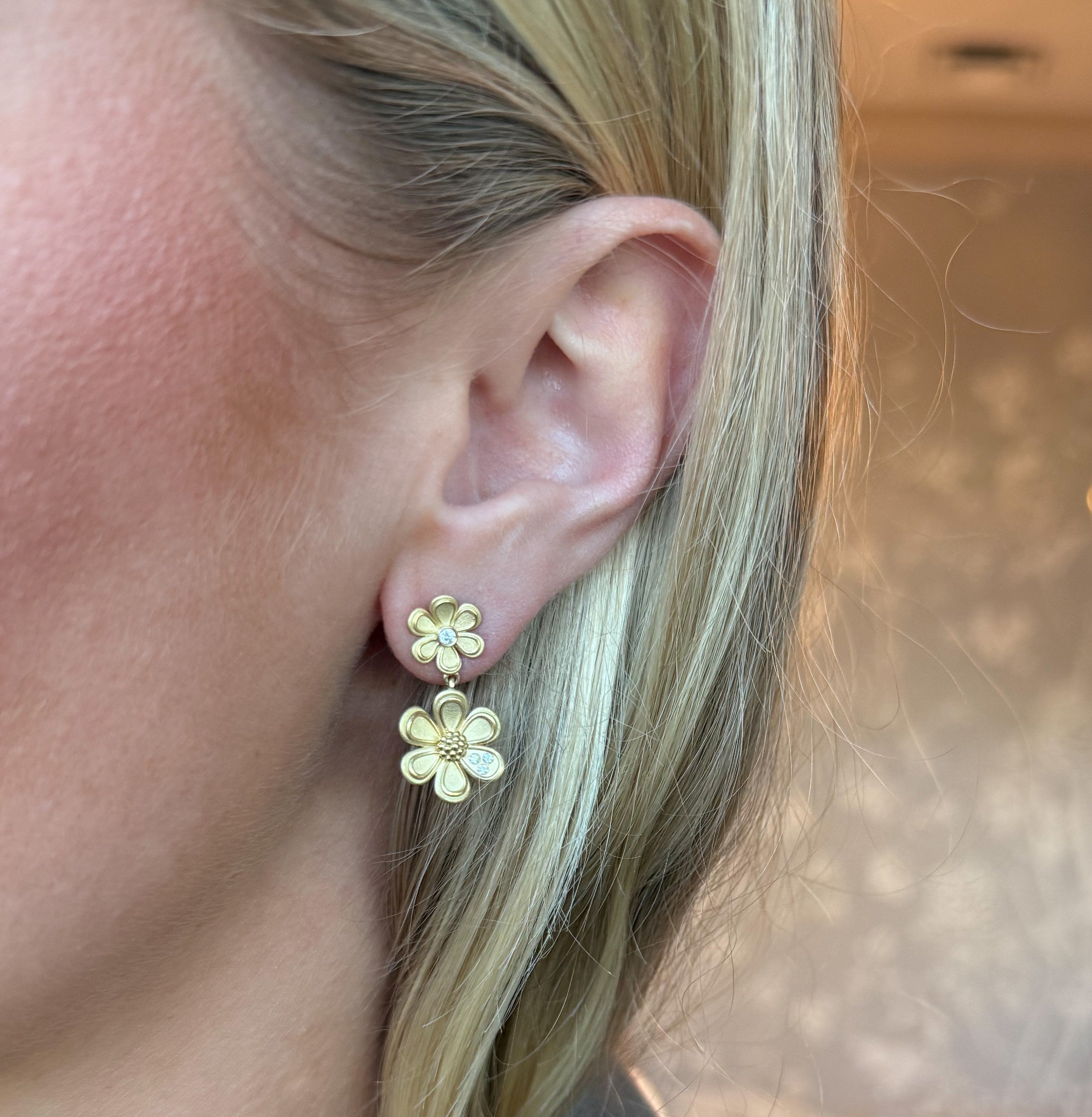 Golden Flower Drop Earrings