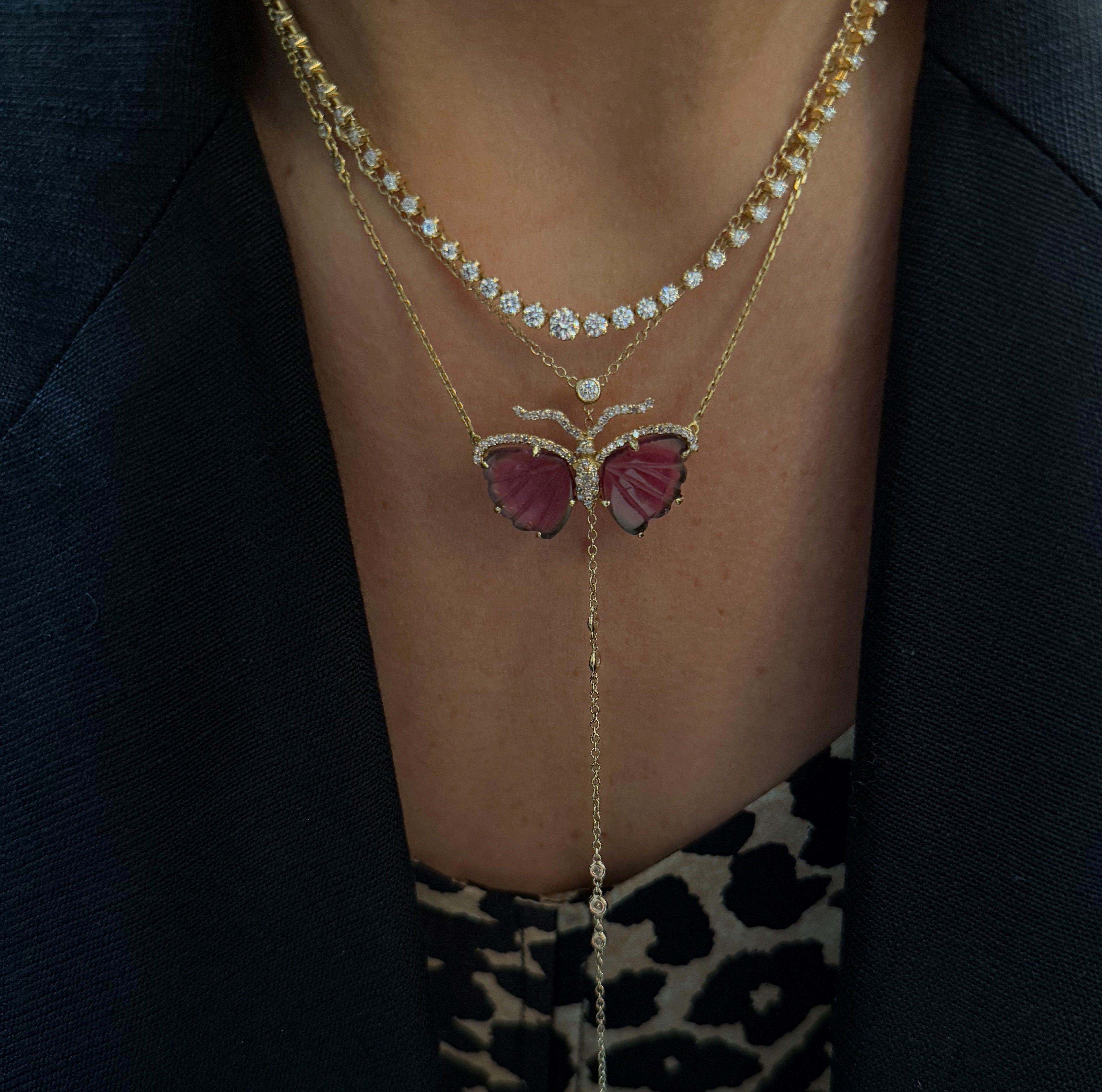 Lariat Necklace with Round Bezel Diamond Stations