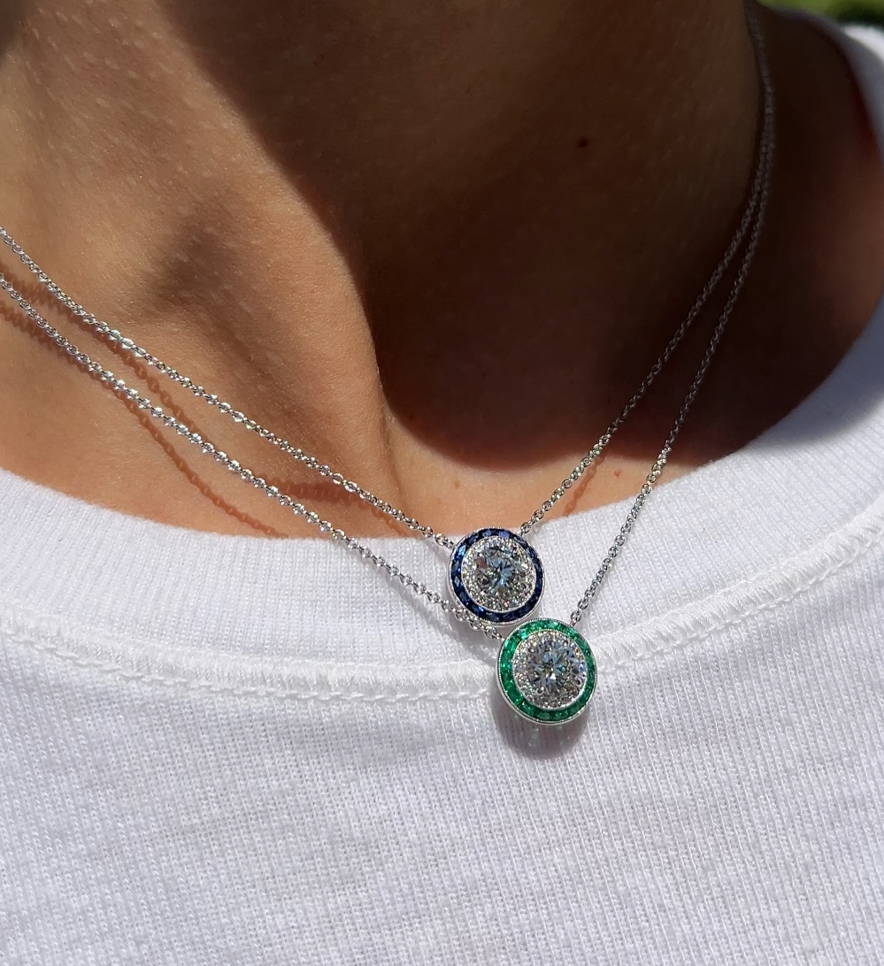 Diamond and Emerald Pendant Necklace
