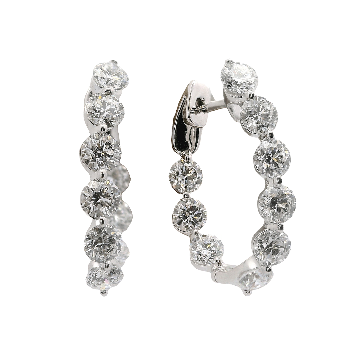 Inside-Outside Single Shared Prong Round Diamond Hoop Earrings