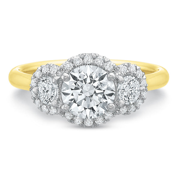 New Aire 3 Stone Contouring Halo Engagement Ring Mounting