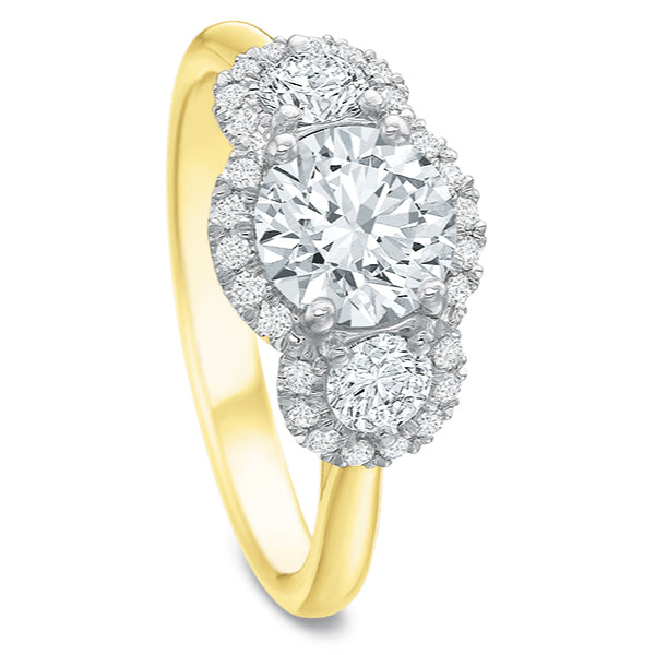 New Aire 3 Stone Contouring Halo Engagement Ring Mounting