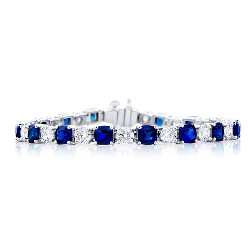 Platinum Cushion-Cut Sapphire and Diamond Bracelet