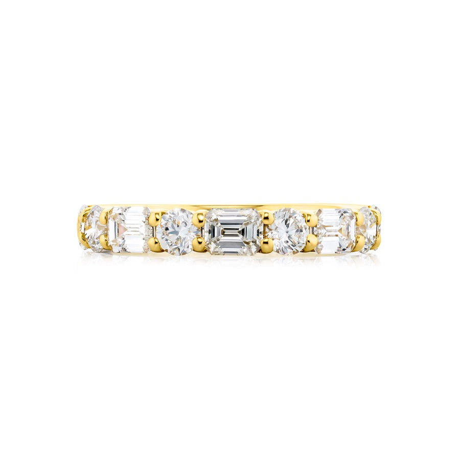 18K Yellow Gold Emerald-Cut and Round Diamond East-West Band