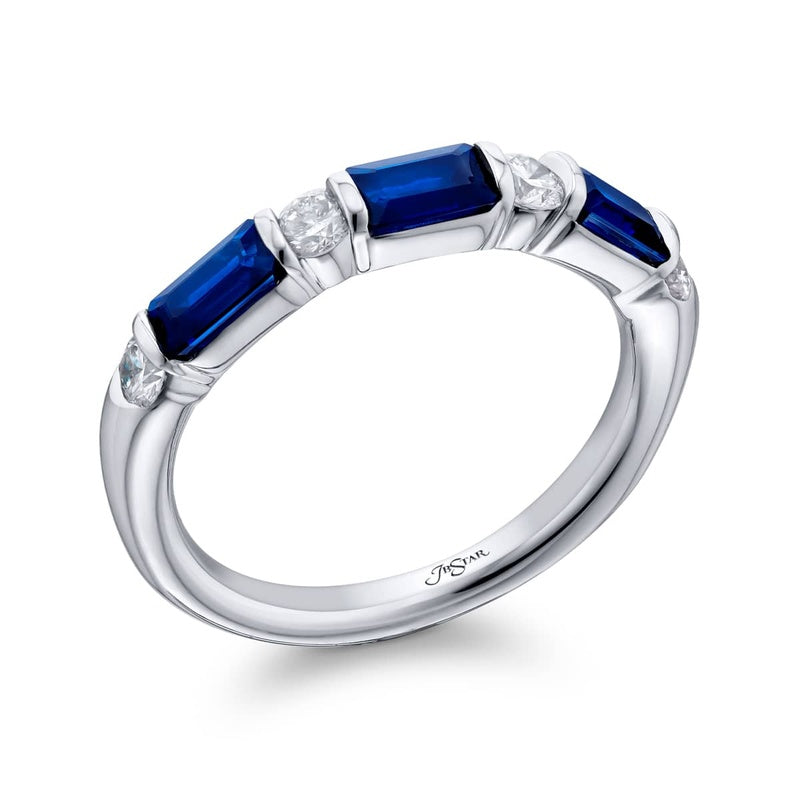 Platinum Emerald-Cut Sapphire East-West Bar Set Band