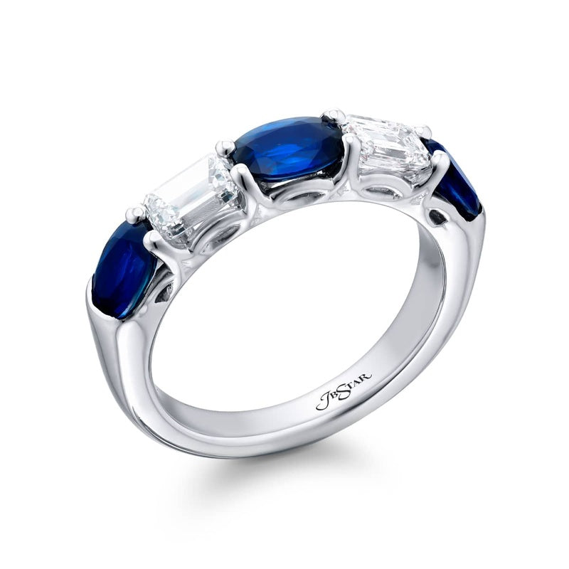 Platinum Oval Sapphire and Diamond East-West Band